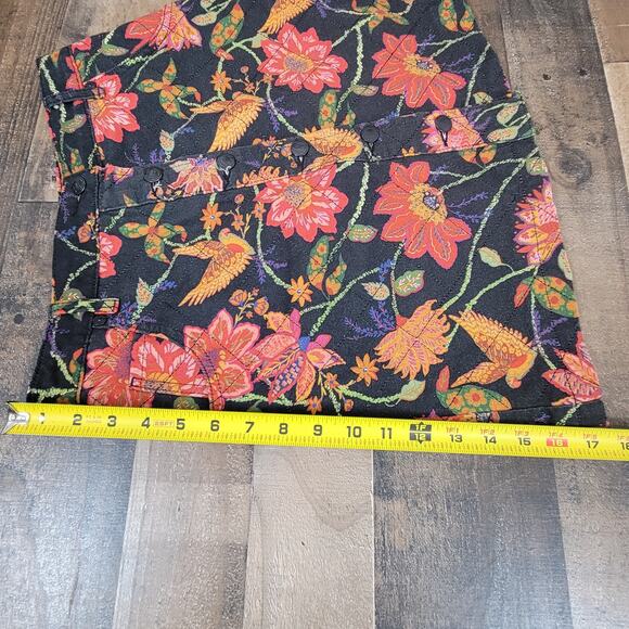 Farm Rio Anthropologie Quilted Mini Skirt Small‎ Black Pink Floral Birds Boho - Picture 11 of 11